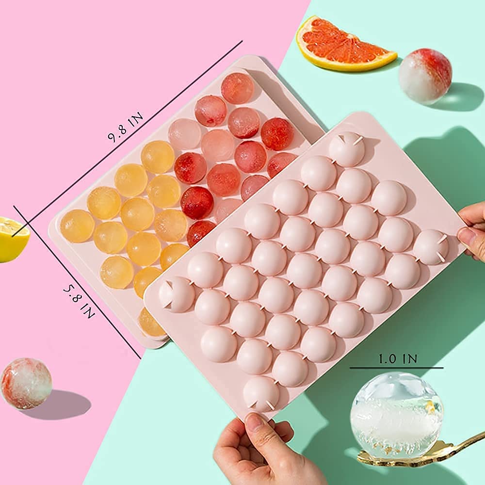 Plastic Reusable Flexible Round Ice Cube Trays, 33 Cavity Mini Round Ice Plastic Tray Molds for Whiskey & Cocktails, Keep Drinks Chilled Multicolor (Pack of 1)