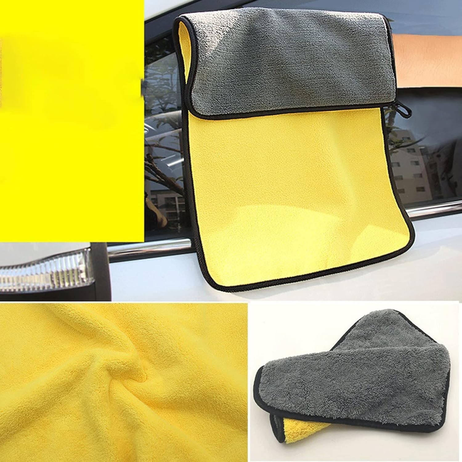 Microfiber Cloth- 800 GSM - 40cm X 40cm - 1 PC- Double Sided, Thick Plush, Lint Free, Super Water Absorbent Microfiber Towel for Car & Bike Cleaning, Polishing, Washing & Detailing