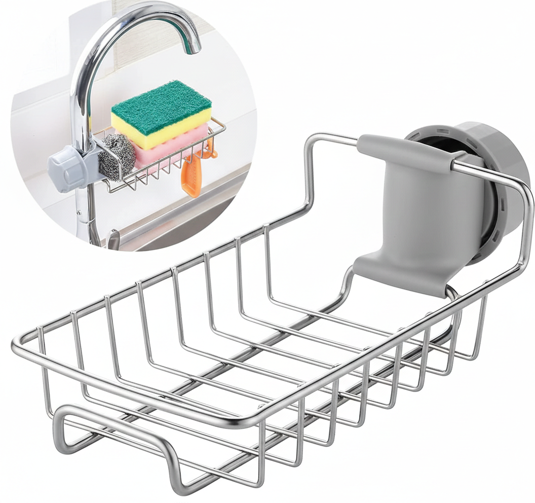 Stainless Steel Sink Caddy with Suction – Rustproof Kitchen Sponge & Soap Holder