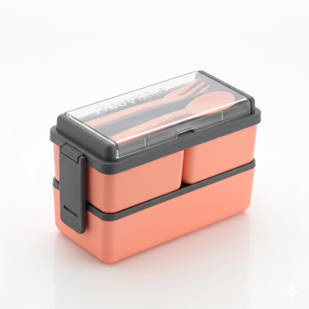 Vived Plastic Lunch Box with 3 Containers | Oudoor Double Decker | 3 Layer Food Storage Tiffin for Office & School (Pink Colour)