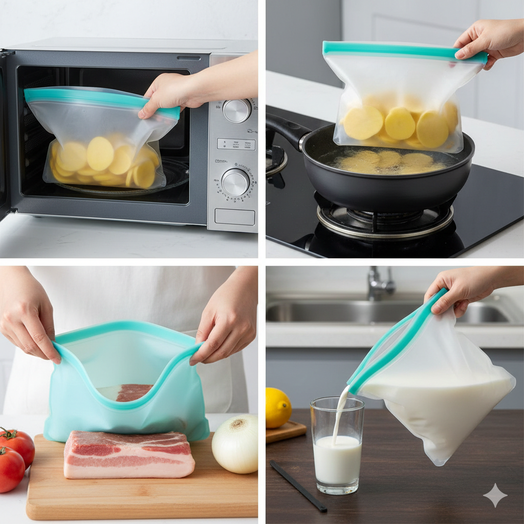 Reusable Silicone Food Storage Bag Leakproof & Airtight Zip Lock Bags