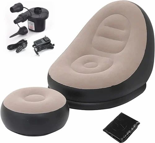 Sofa Chair With Foot Stool | Inflatable Lounge Chair | Inflatable Lazy Sofa With Footrest | Foldable Air Couch Sofa | Air Bed Sofa With Electric Air Inflactor Pump | Portable Indoor- Outdoor Air Bed Sofa