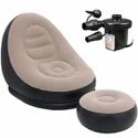 Sofa Chair With Foot Stool | Inflatable Lounge Chair | Inflatable Lazy Sofa With Footrest | Foldable Air Couch Sofa | Air Bed Sofa With Electric Air Inflactor Pump | Portable Indoor- Outdoor Air Bed Sofa